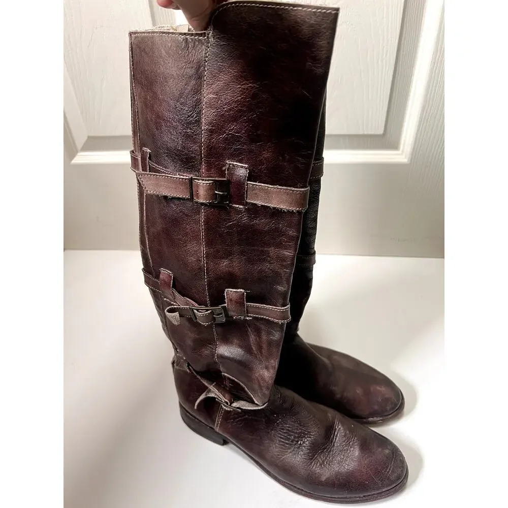 Bed Stu Y2K Buckle Boots Cobbler Series Brown Leather High Calf
